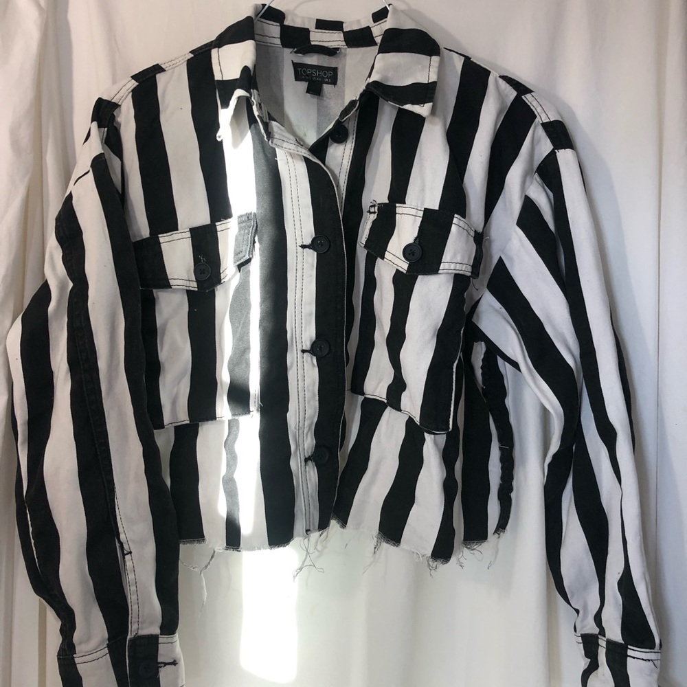 Top Shop striped & cropped jean jacket